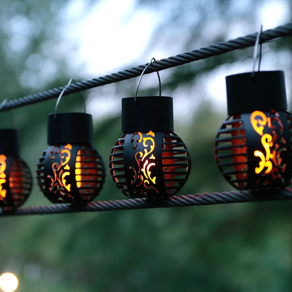 Solar Camping Lamp Flickering Flame Light Outdoor Waterproof Garden Hanging Light Holiday Party Atmosphere Light Decoration