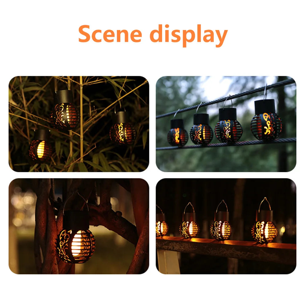 Solar Camping Lamp Flickering Flame Light Outdoor Waterproof Garden Hanging Light Holiday Party Atmosphere Light Decoration
