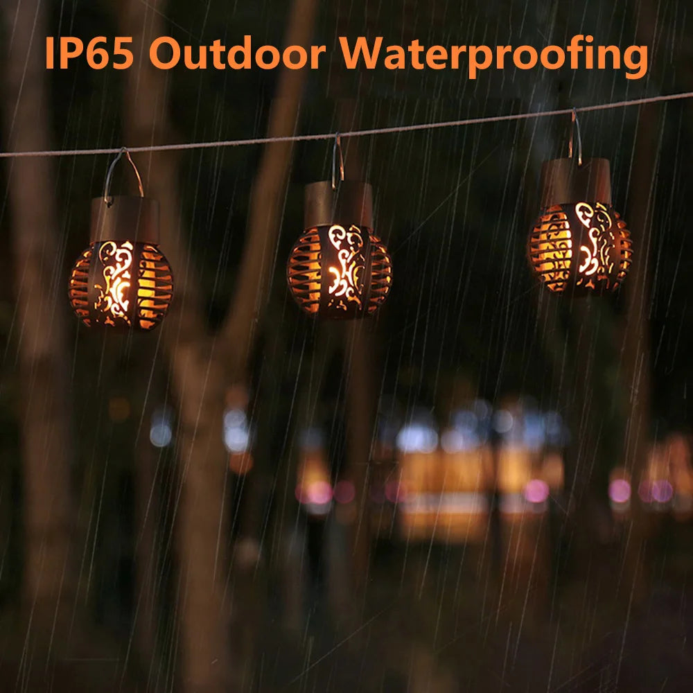 Solar Camping Lamp Flickering Flame Light Outdoor Waterproof Garden Hanging Light Holiday Party Atmosphere Light Decoration