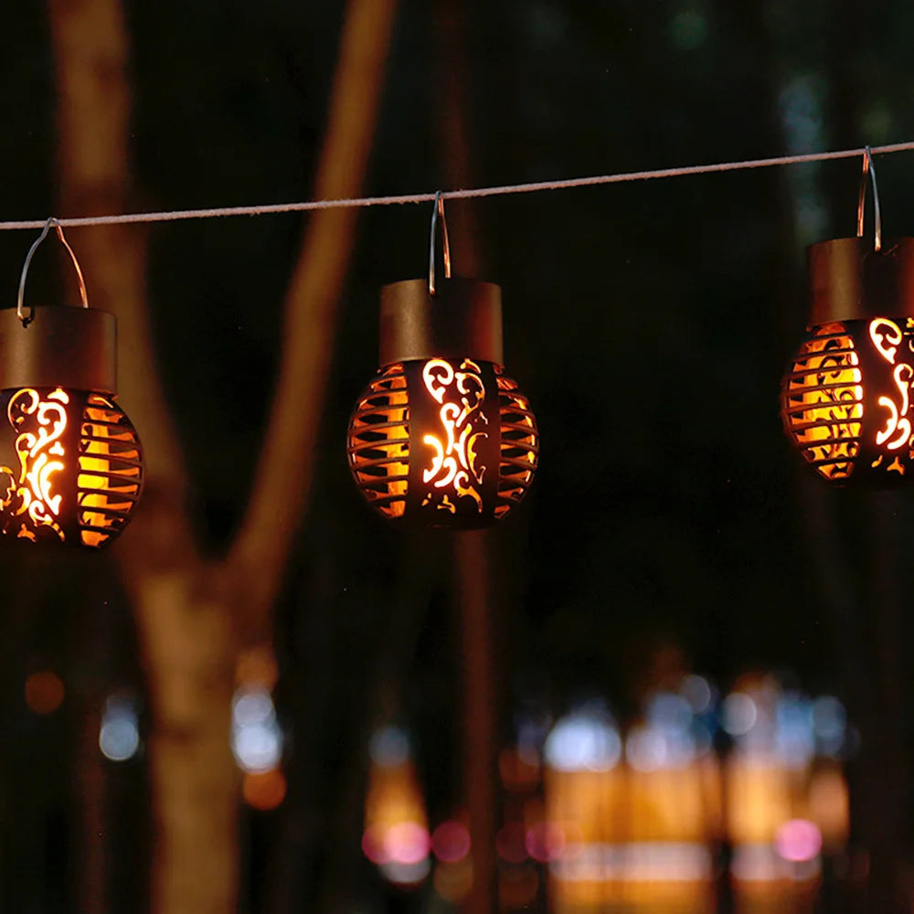 Solar Camping Lamp Flickering Flame Light Outdoor Waterproof Garden Hanging Light Holiday Party Atmosphere Light Decoration